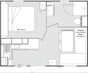 Plan : Mobil-Home Grand Confort VIOLET 20m² 1ch. – 2 pers.